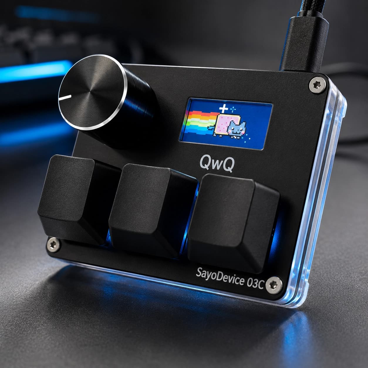 SayoDevice mini teclado macro con perilla giratoria — USB cableado