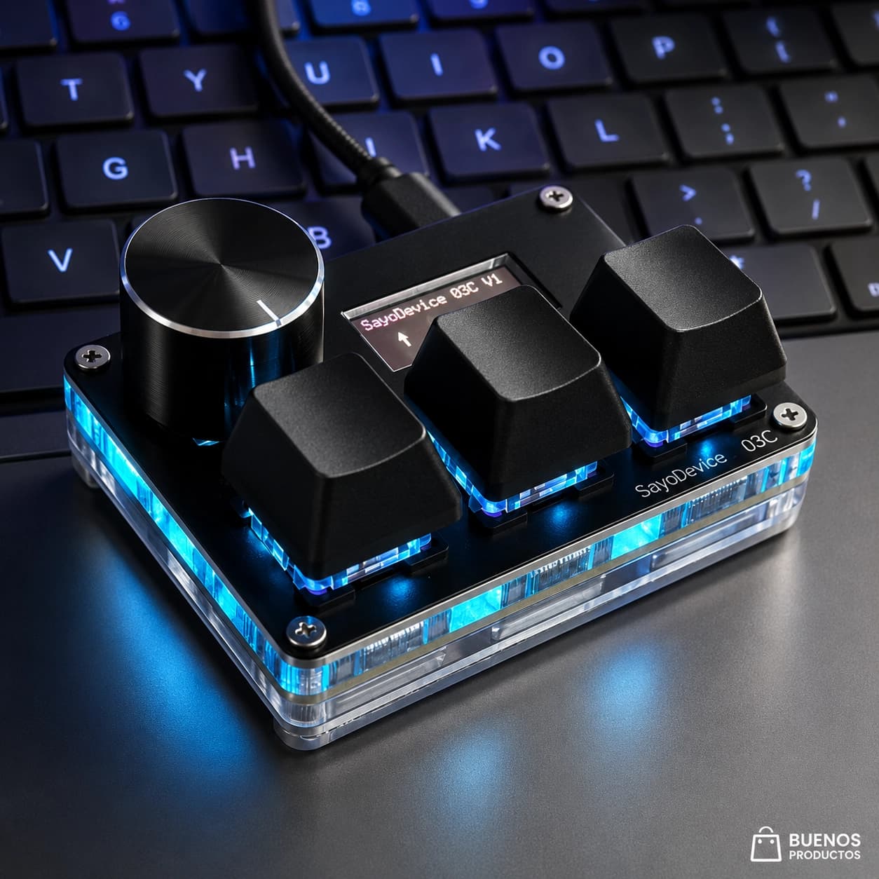 SayoDevice mini teclado macro con perilla giratoria — USB cableado